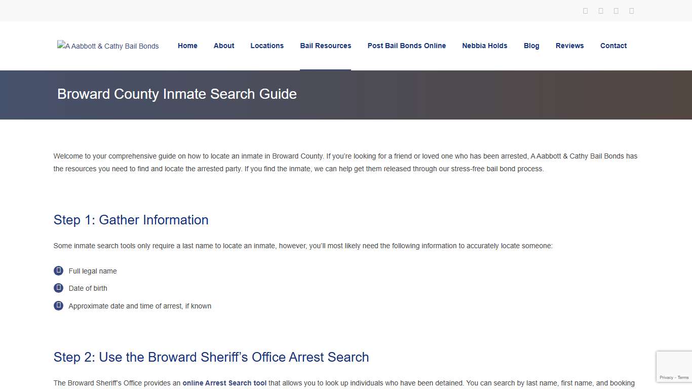 Broward County Inmate Search - A Aabbott & Cathy Bail Bonds